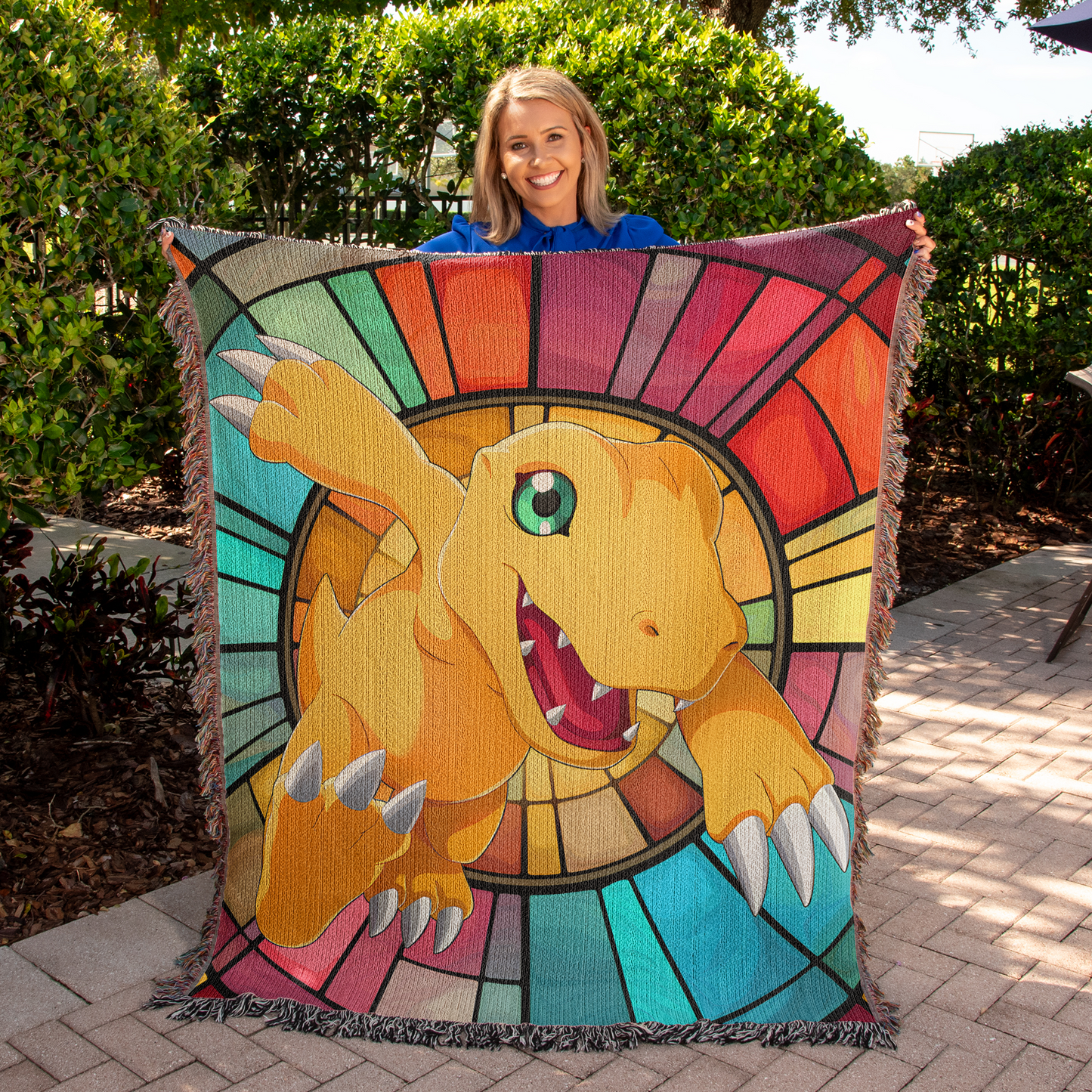 Agumon Digimon Heirloom Woven Blanket - Stained Glass Effect for Cozy Comfort - Agumon fan Gift Idea