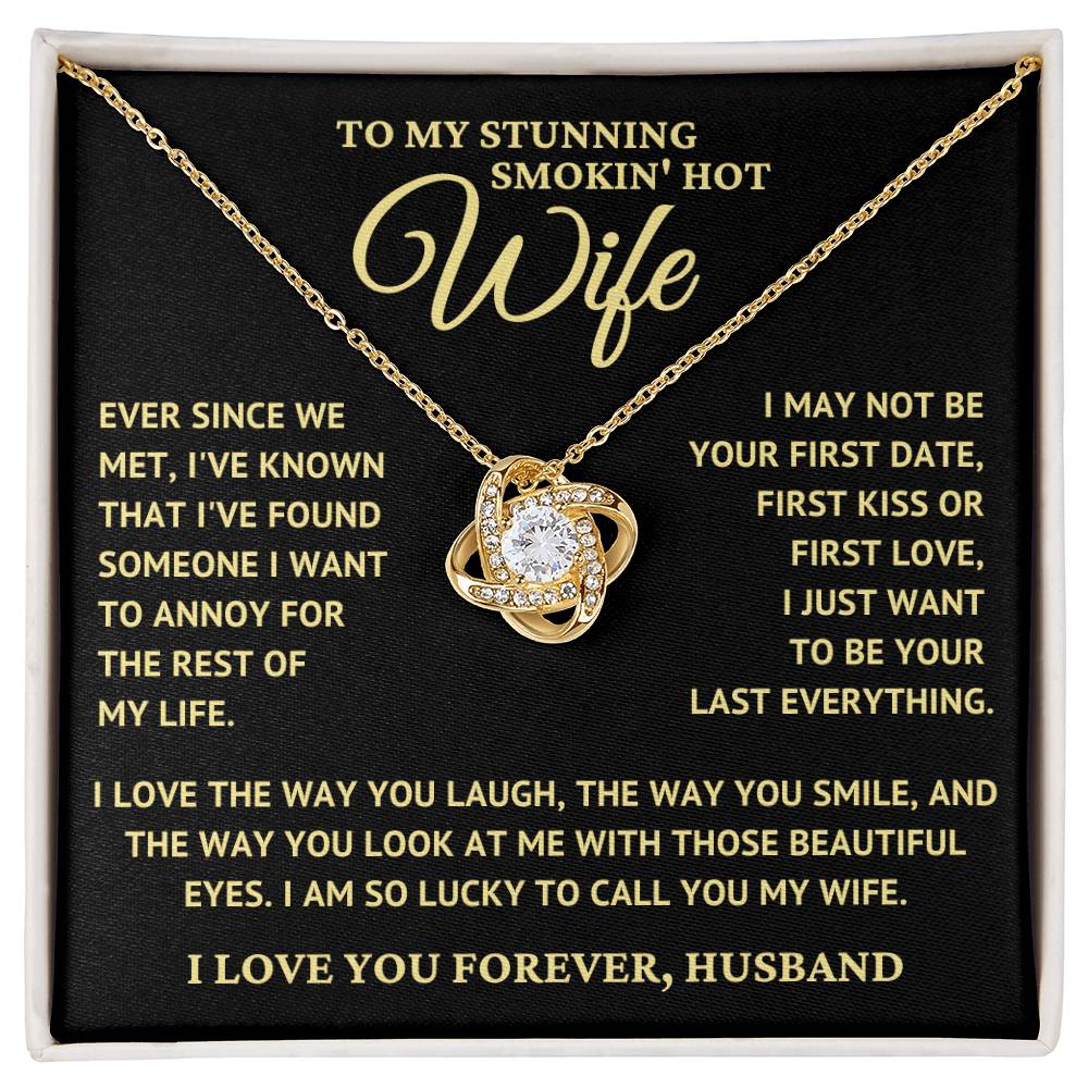 Gift for Wife "I am So  Lucky To Call You My Wife" Gold Knot Necklace