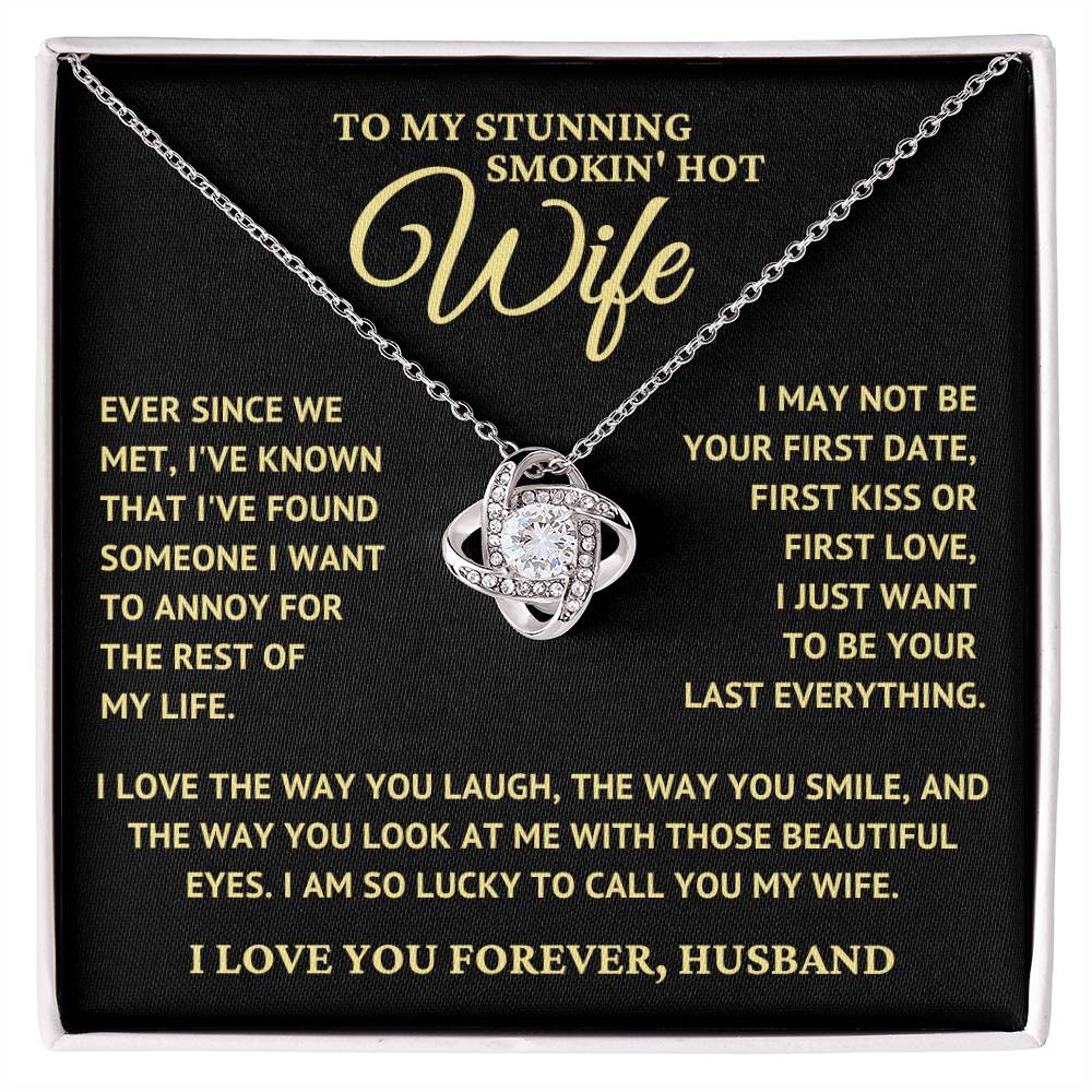 Gift for Wife "I am So  Lucky To Call You My Wife" Gold Knot Necklace