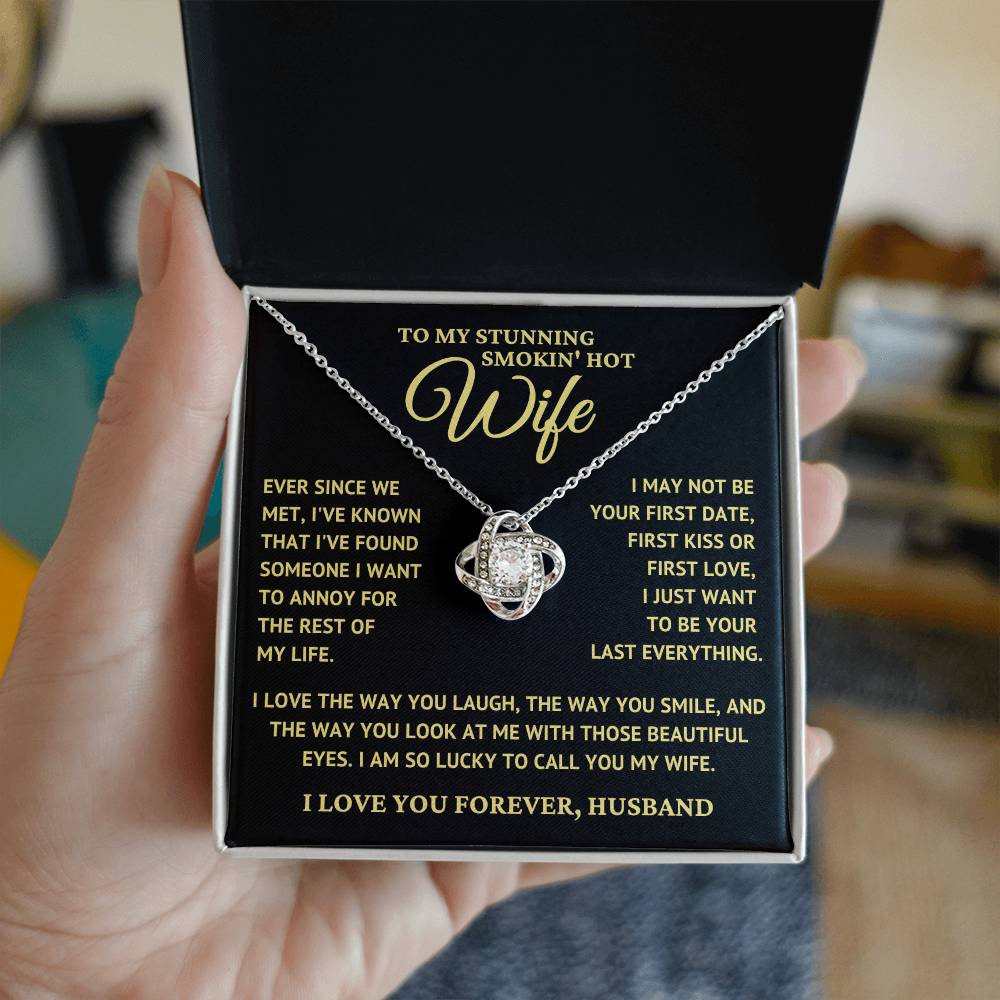 Gift for Wife "I am So  Lucky To Call You My Wife" Gold Knot Necklace