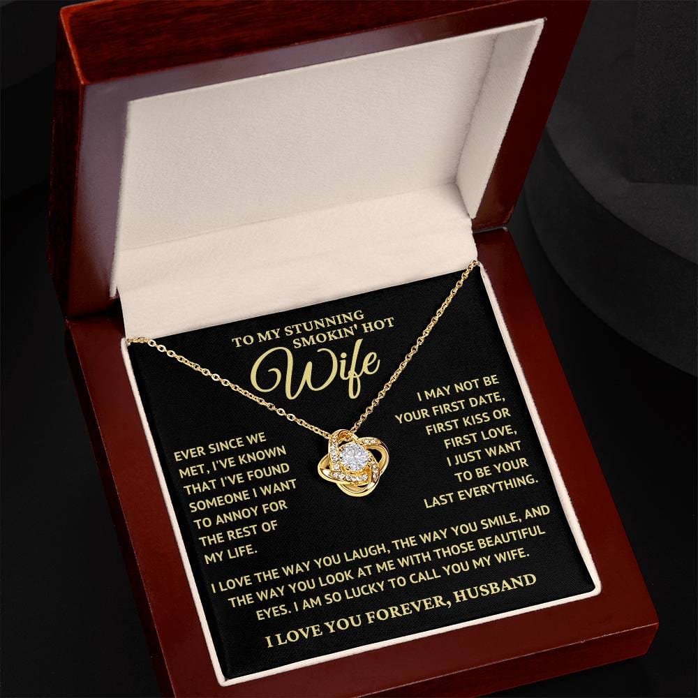 Gift for Wife "I am So  Lucky To Call You My Wife" Gold Knot Necklace