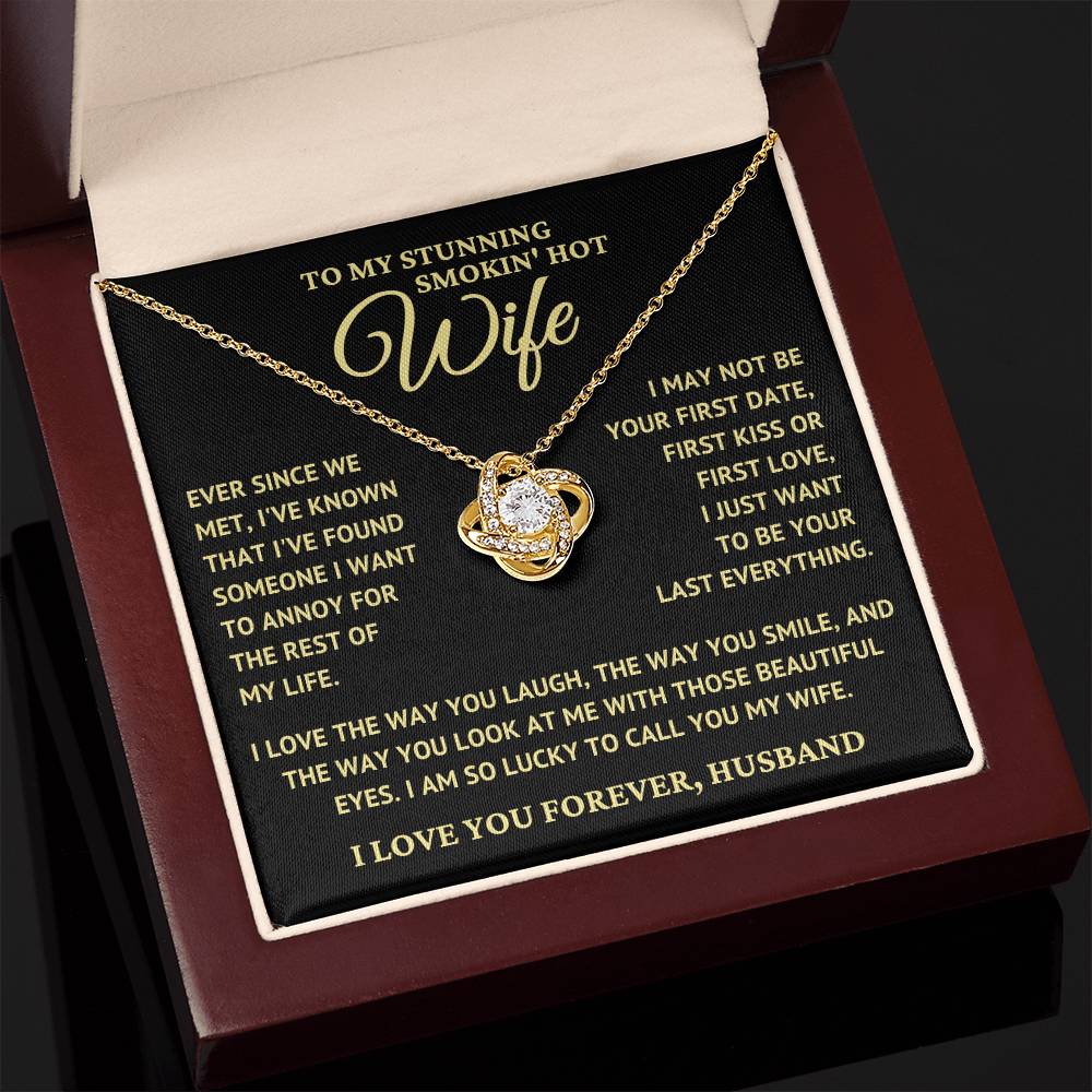 Gift for Wife "I am So  Lucky To Call You My Wife" Gold Knot Necklace