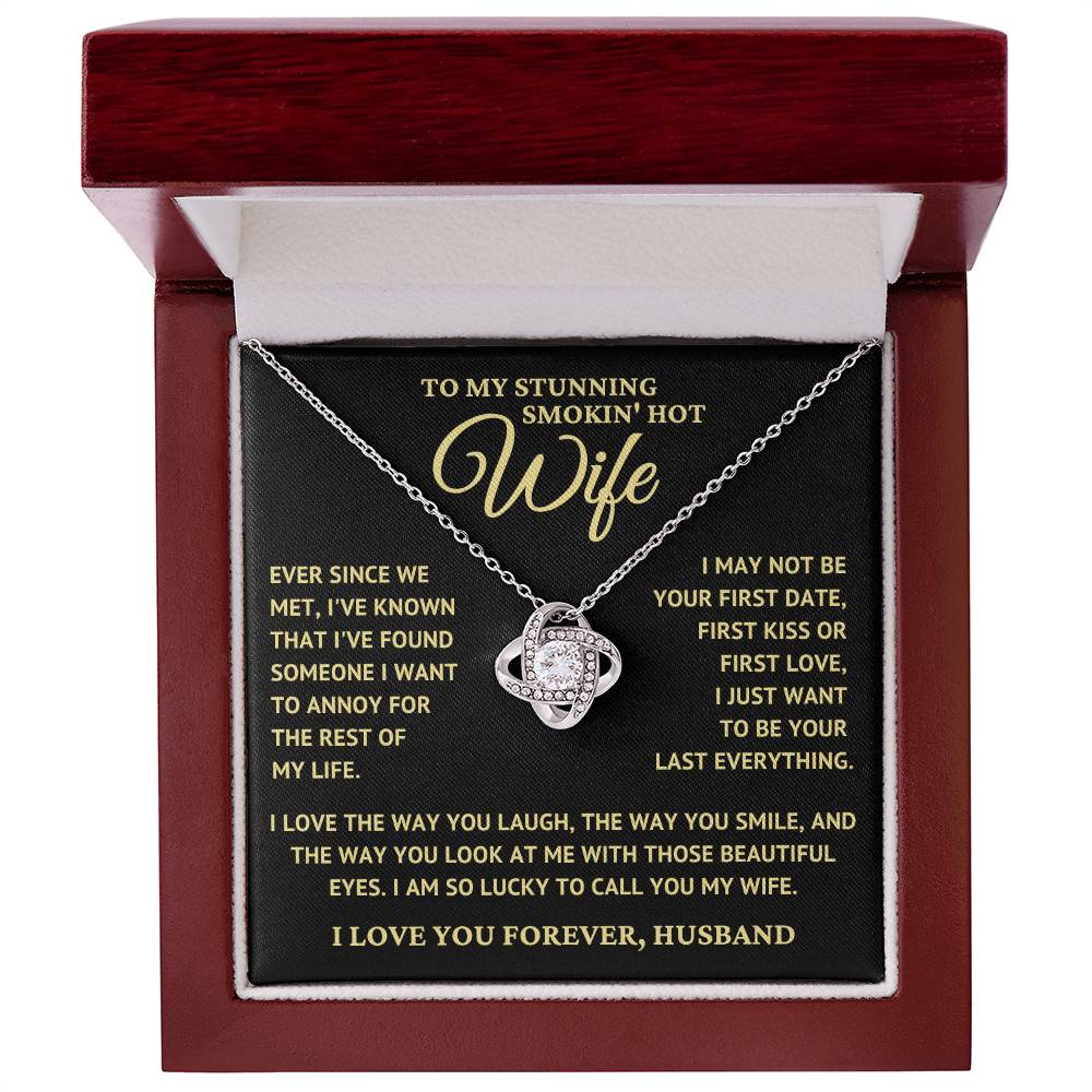 Gift for Wife "I am So  Lucky To Call You My Wife" Gold Knot Necklace