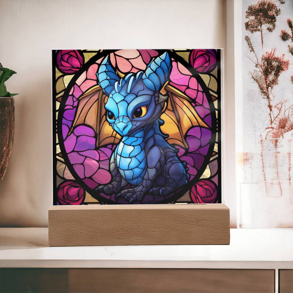 Cute dnd Little Dragon Faux Stained Glass Acrylic Plaque Sqaure