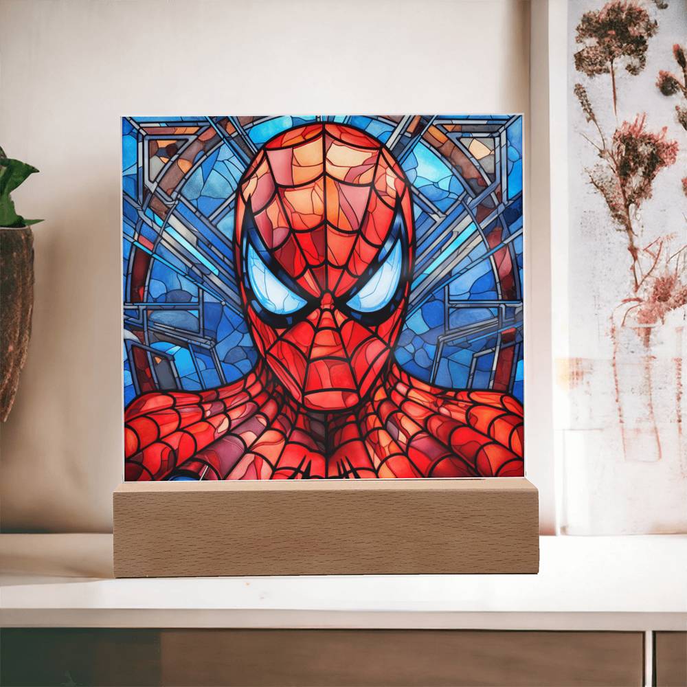 Spiderman Faux Stained Glass Acrylic Plaque Sqaure