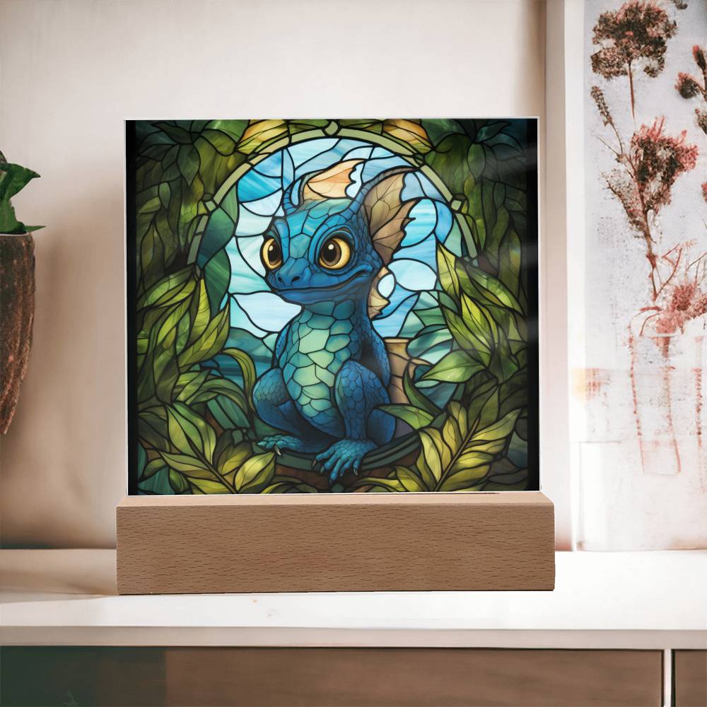 Cute dnd Baby Dragon Faux Stained Glass Acrylic Plaque Sqaure