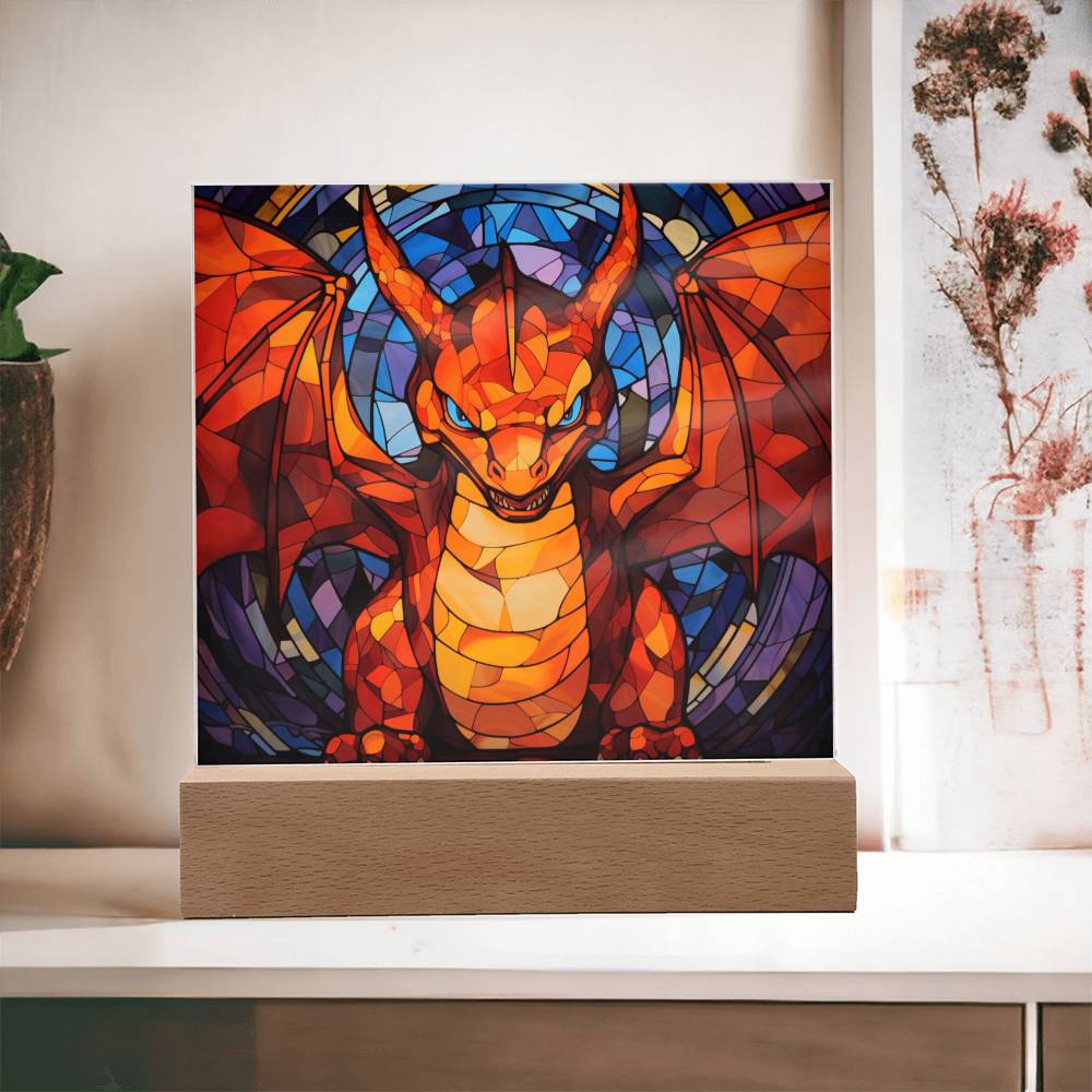 Charizard Faux Stained Glass Acrylic Plaque Sqaure