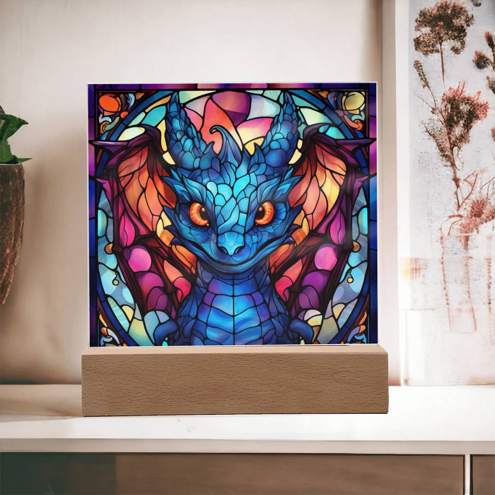 Cute dnd Dragon Faux Stained Glass Acrylic Plaque Sqaure