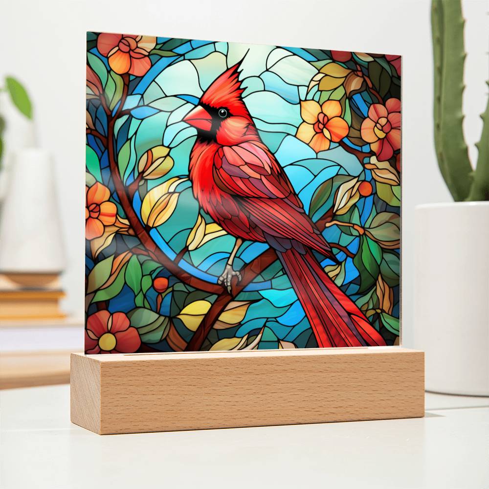 Cardinal Stained Glass Sqaure Acrylic 2