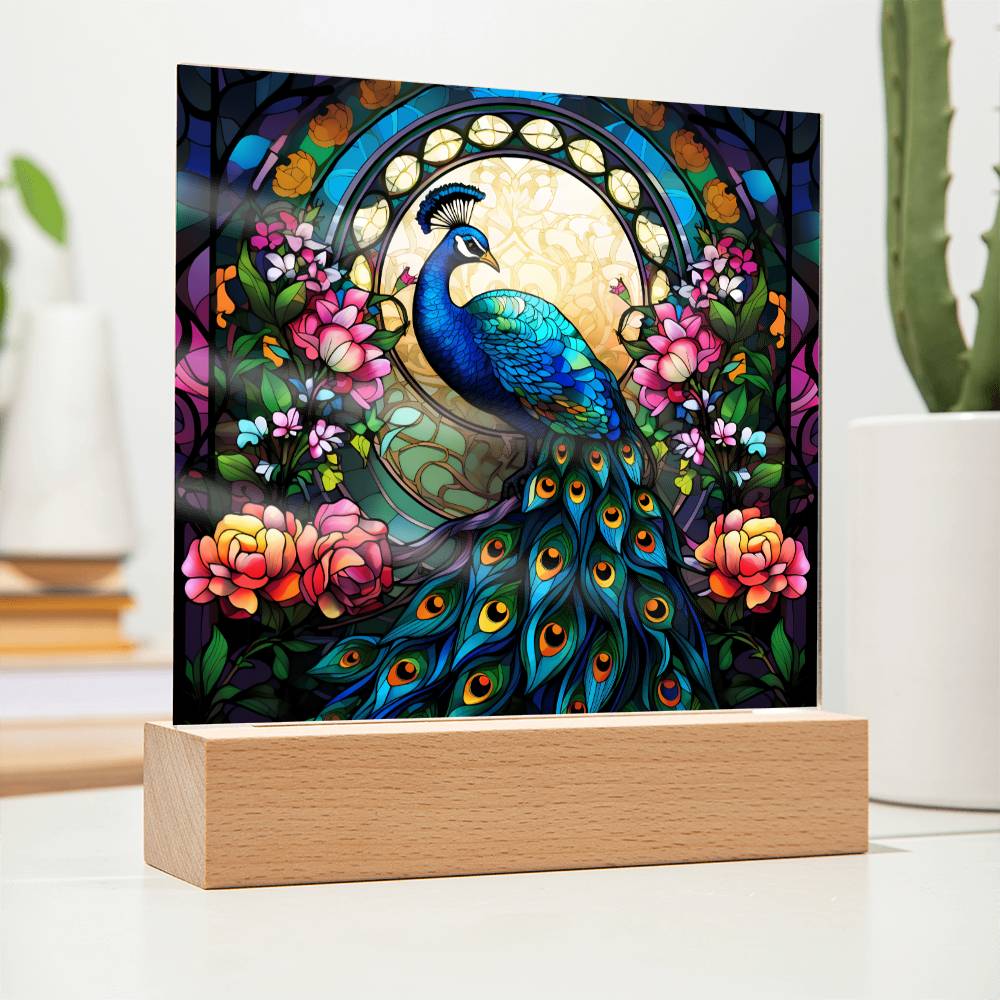 Peacock Stained Glass Sqaure Acrylic 1