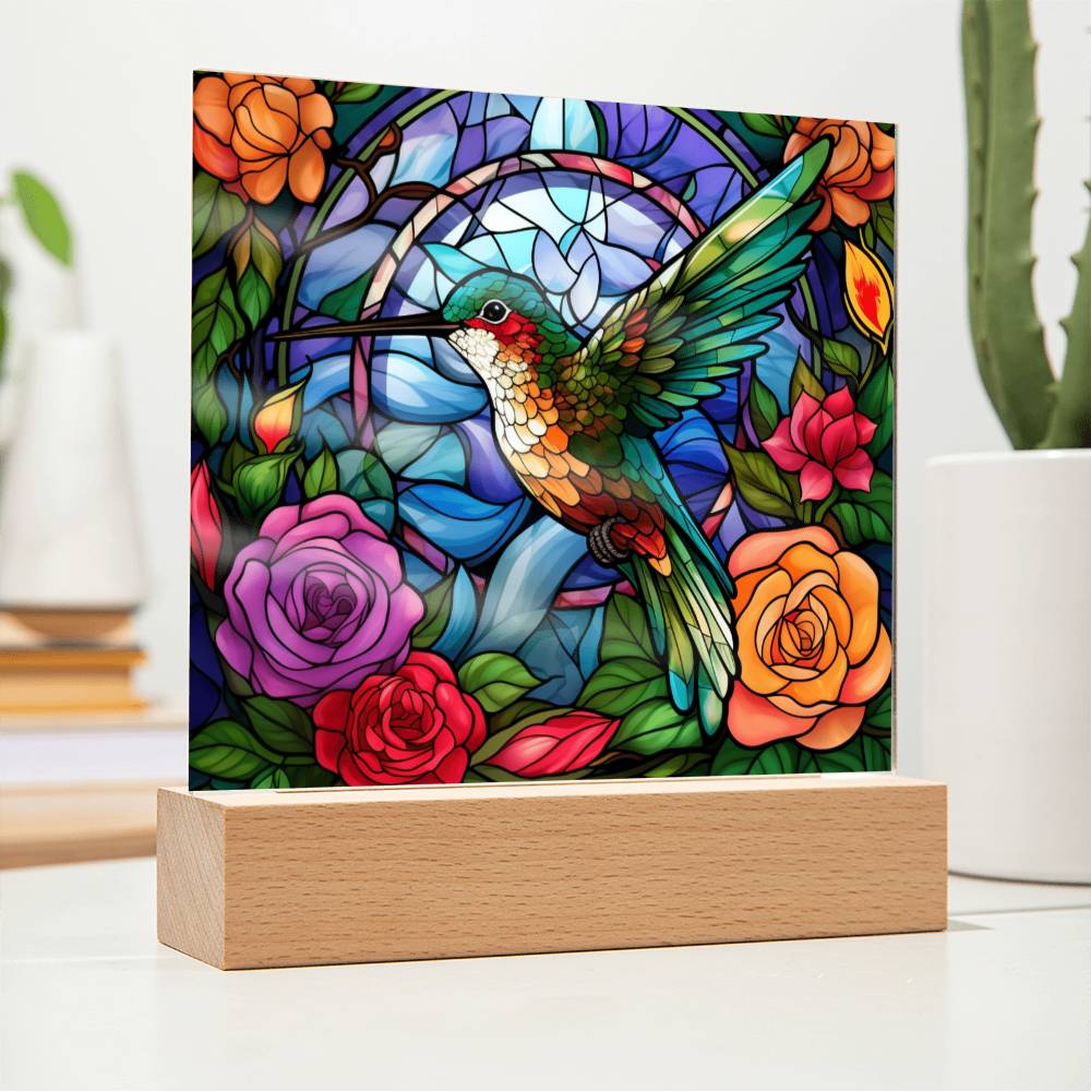 Hummingbird Stained Glass Sqaure Acrylic 1