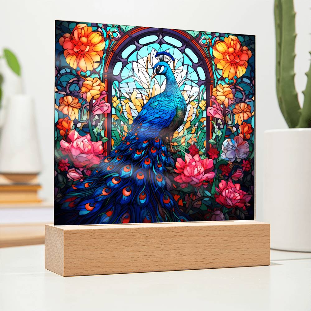 Peacock Stained Glass Sqaure Acrylic 3