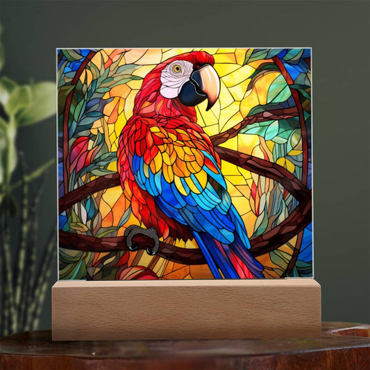 Colorful Parrot Faux Stained Glass Acrylic Plaque Sqaure