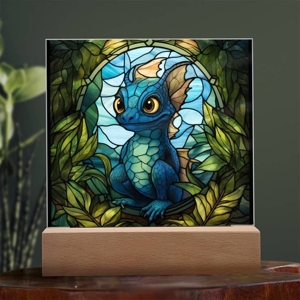 Cute dnd Baby Dragon Faux Stained Glass Acrylic Plaque Sqaure