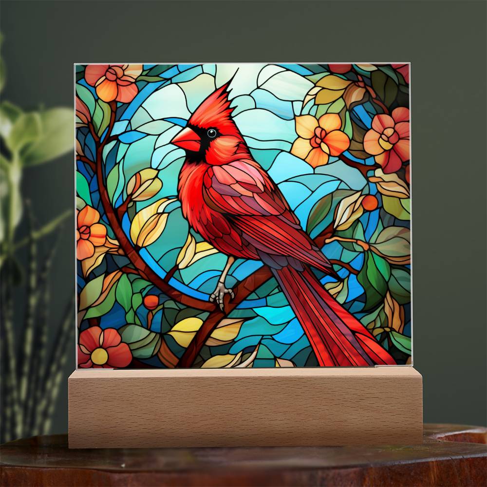 Cardinal Stained Glass Sqaure Acrylic 2