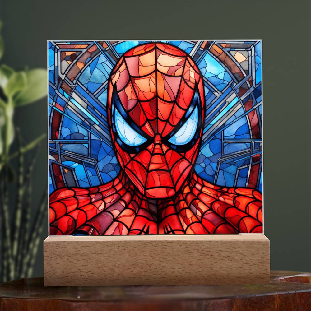 Spiderman Faux Stained Glass Acrylic Plaque Sqaure