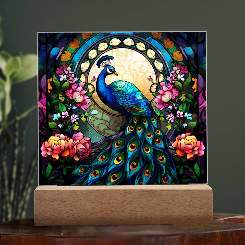 Peacock Stained Glass Sqaure Acrylic 1