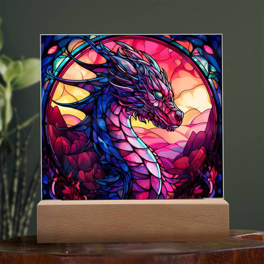 Colorful dnd Dragon Faux Stained Glass Acrylic Plaque Sqaure