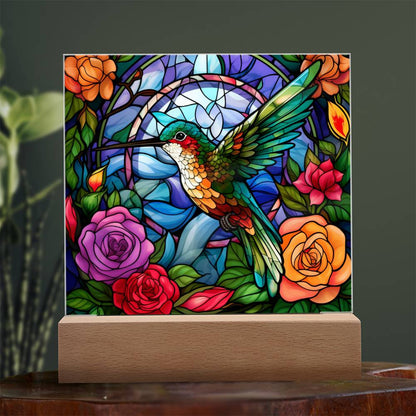 Hummingbird Stained Glass Sqaure Acrylic 1