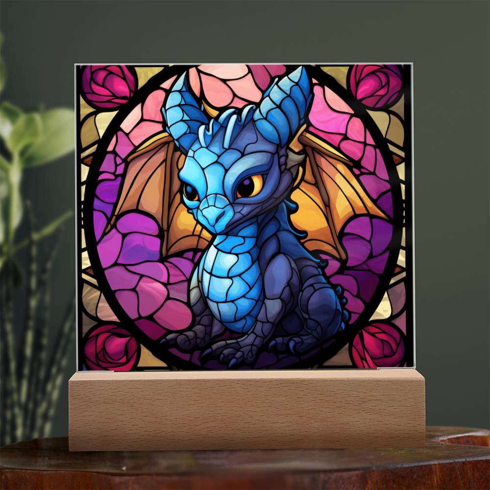 Cute dnd Little Dragon Faux Stained Glass Acrylic Plaque Sqaure