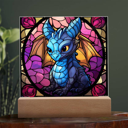 Cute dnd Little Dragon Faux Stained Glass Acrylic Plaque Sqaure