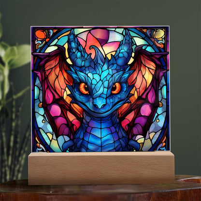 Cute dnd Dragon Faux Stained Glass Acrylic Plaque Sqaure