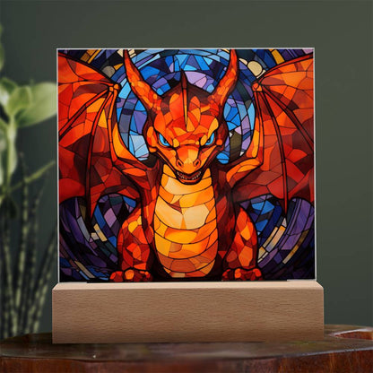 Charizard Faux Stained Glass Acrylic Plaque Sqaure