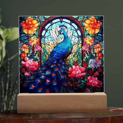 Peacock Stained Glass Sqaure Acrylic 3