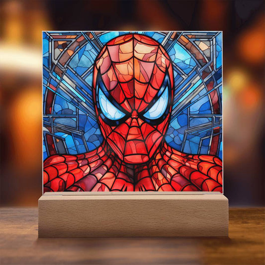 Spiderman Faux Stained Glass Acrylic Plaque Sqaure