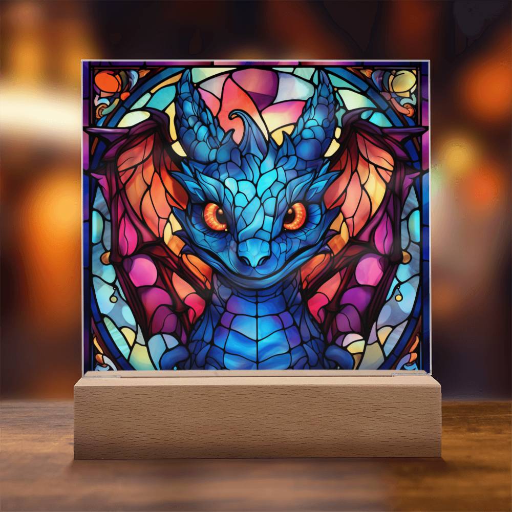 Cute dnd Dragon Faux Stained Glass Acrylic Plaque Sqaure