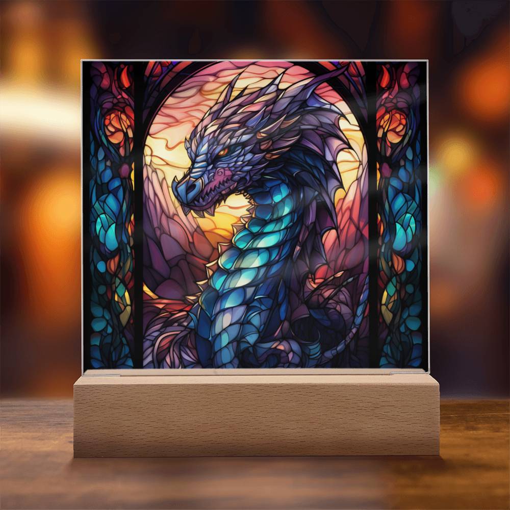 Colorful dnd Dragon Faux Stained Glass Acrylic Plaque Sqaure