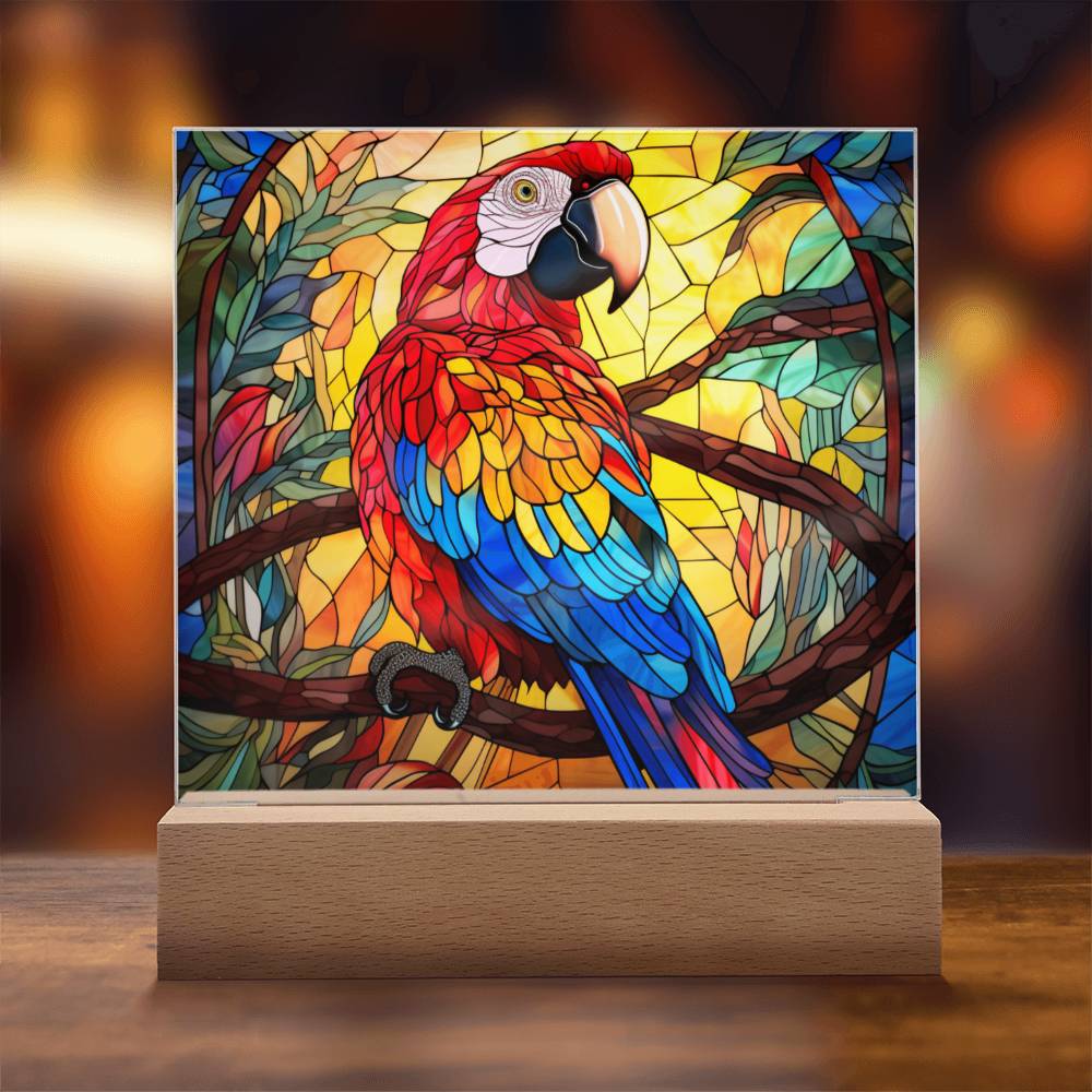 Colorful Parrot Faux Stained Glass Acrylic Plaque Sqaure