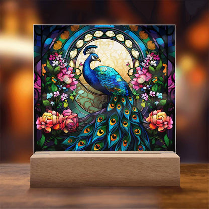 Peacock Stained Glass Sqaure Acrylic 1