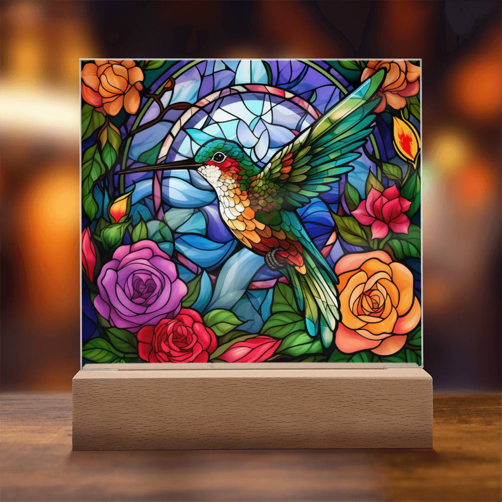 Hummingbird Stained Glass Sqaure Acrylic 1