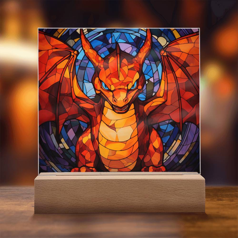 Charizard Faux Stained Glass Acrylic Plaque Sqaure