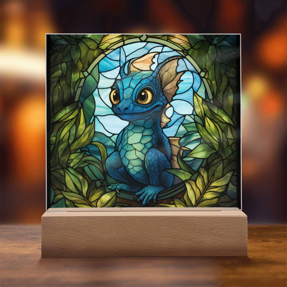 Cute dnd Baby Dragon Faux Stained Glass Acrylic Plaque Sqaure