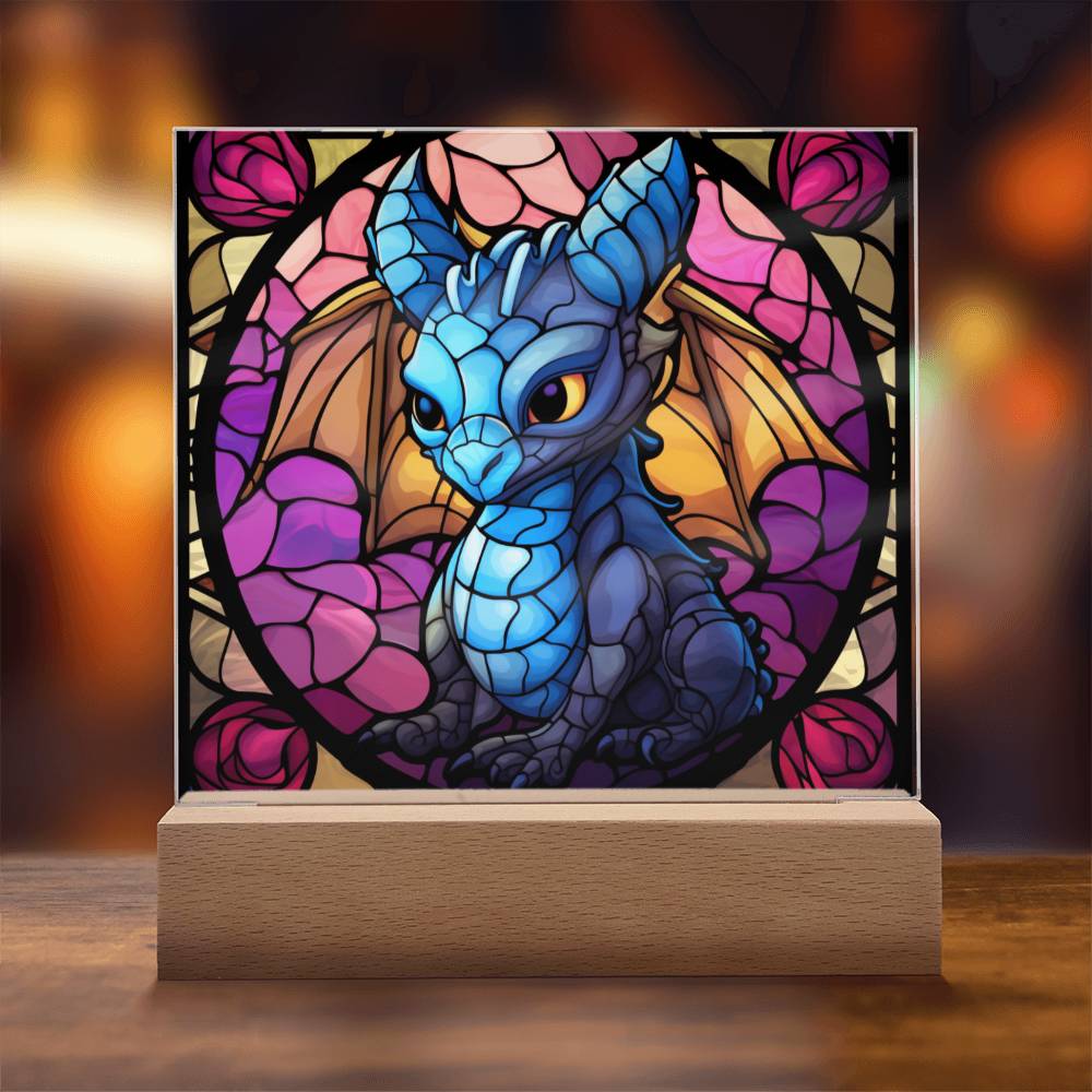 Cute dnd Little Dragon Faux Stained Glass Acrylic Plaque Sqaure