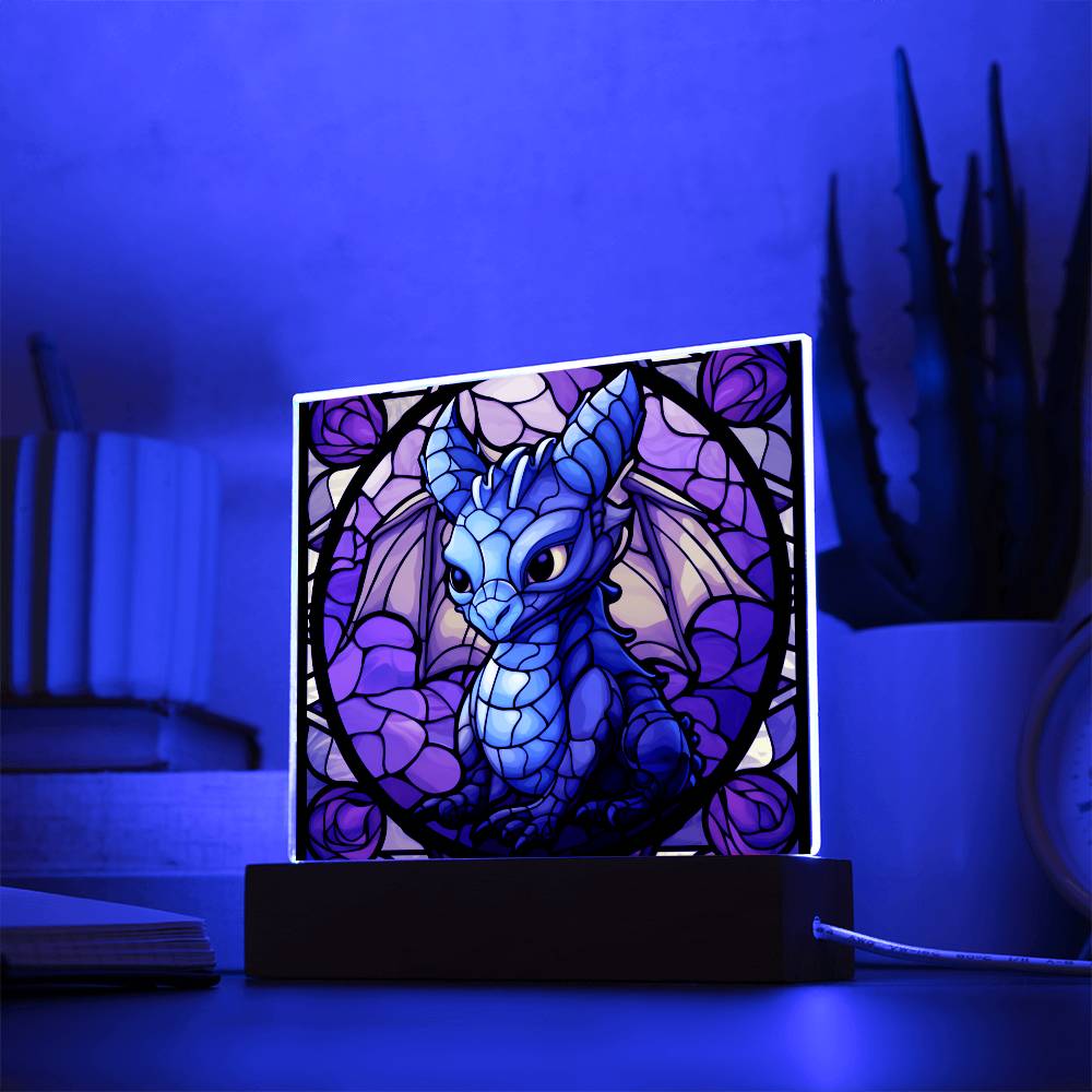 Cute dnd Little Dragon Faux Stained Glass Acrylic Plaque Sqaure