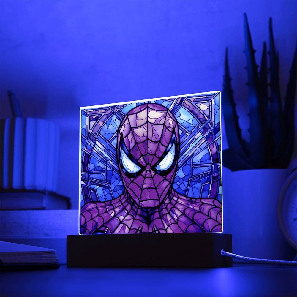 Spiderman Faux Stained Glass Acrylic Plaque Sqaure