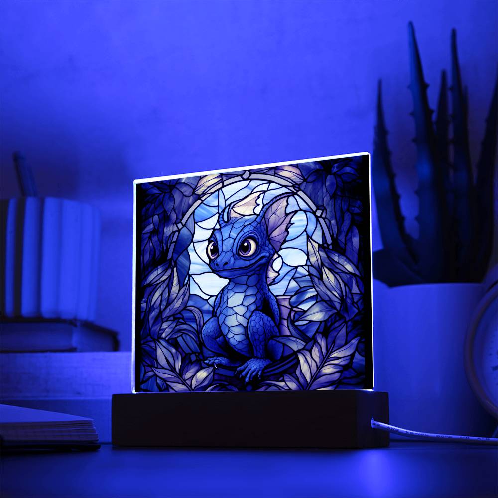 Cute dnd Baby Dragon Faux Stained Glass Acrylic Plaque Sqaure