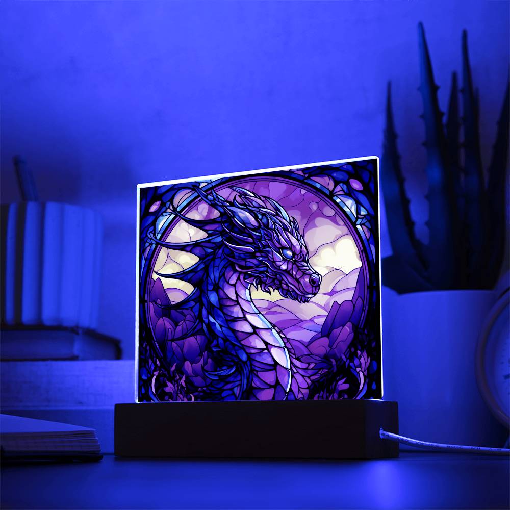 Colorful dnd Dragon Faux Stained Glass Acrylic Plaque Sqaure