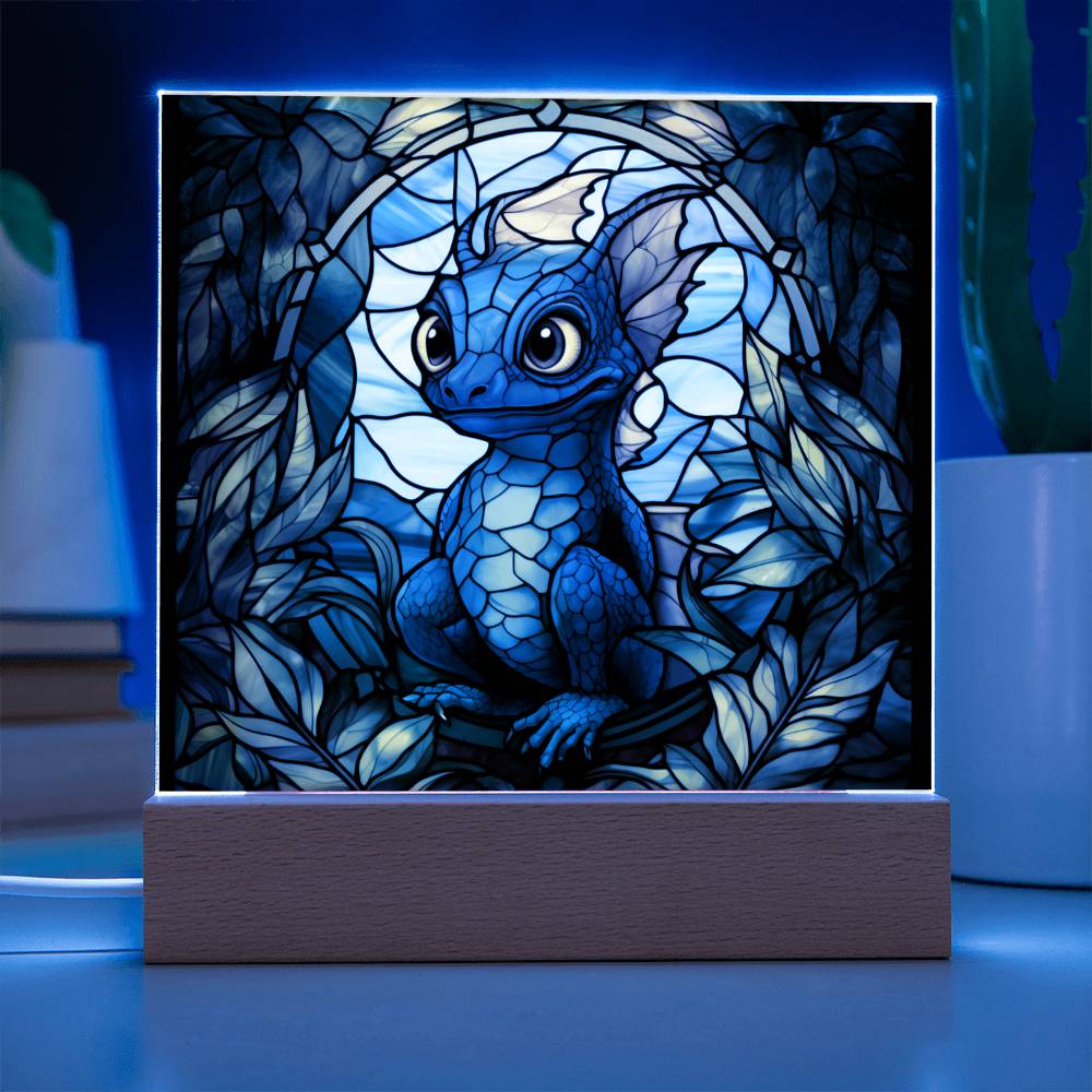 Cute dnd Baby Dragon Faux Stained Glass Acrylic Plaque Sqaure