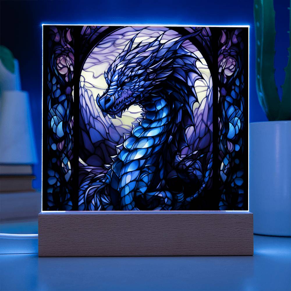 Colorful dnd Dragon Faux Stained Glass Acrylic Plaque Sqaure