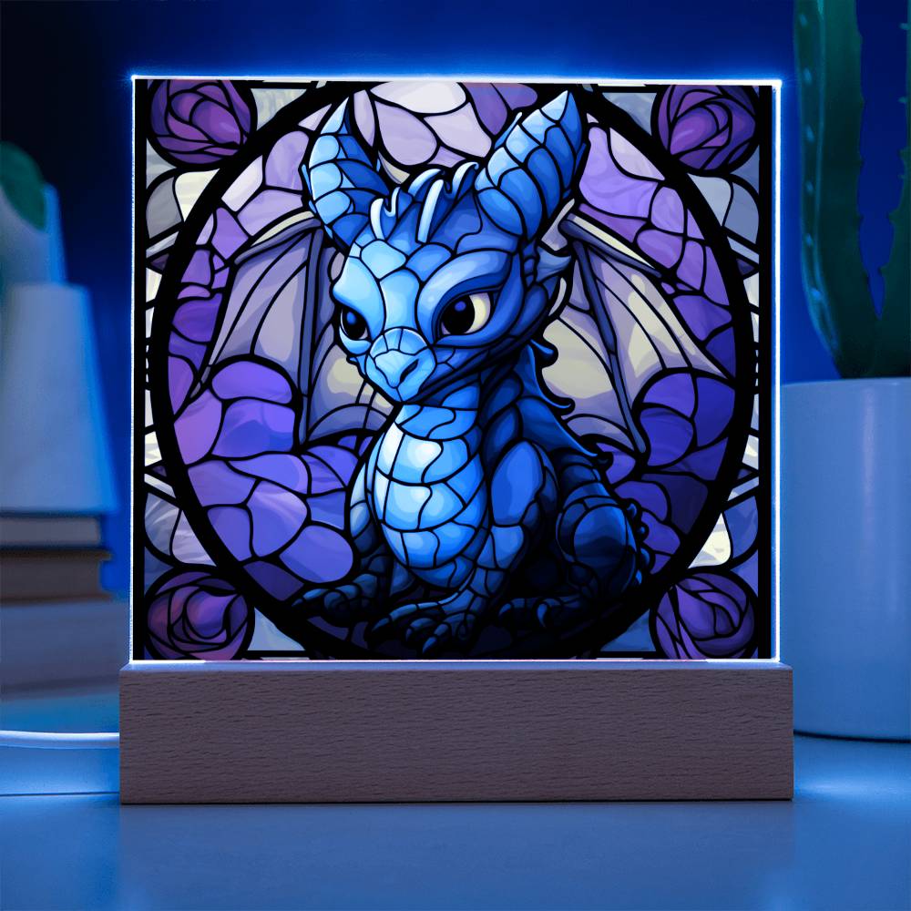 Cute dnd Little Dragon Faux Stained Glass Acrylic Plaque Sqaure