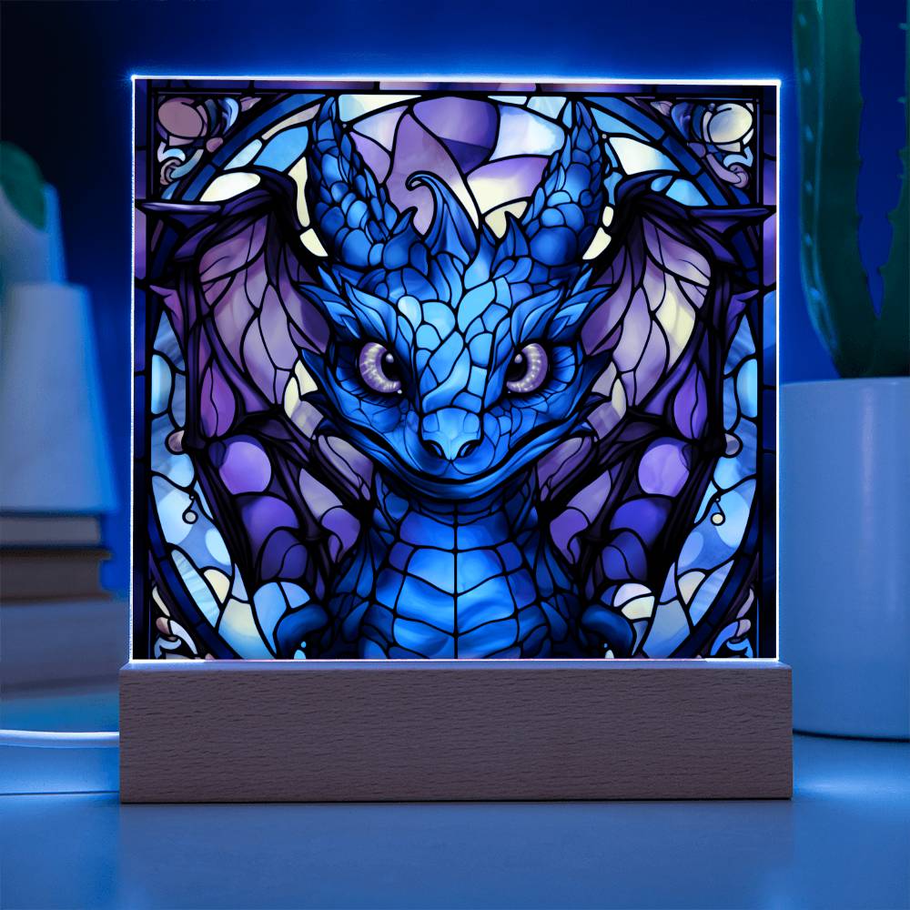 Cute dnd Dragon Faux Stained Glass Acrylic Plaque Sqaure