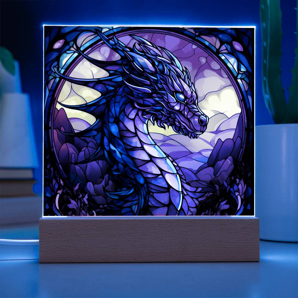 Colorful dnd Dragon Faux Stained Glass Acrylic Plaque Sqaure