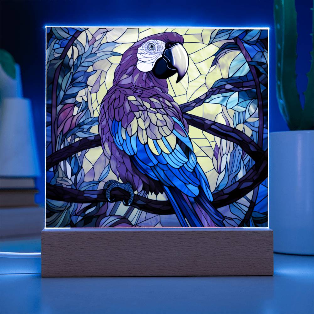 Colorful Parrot Faux Stained Glass Acrylic Plaque Sqaure