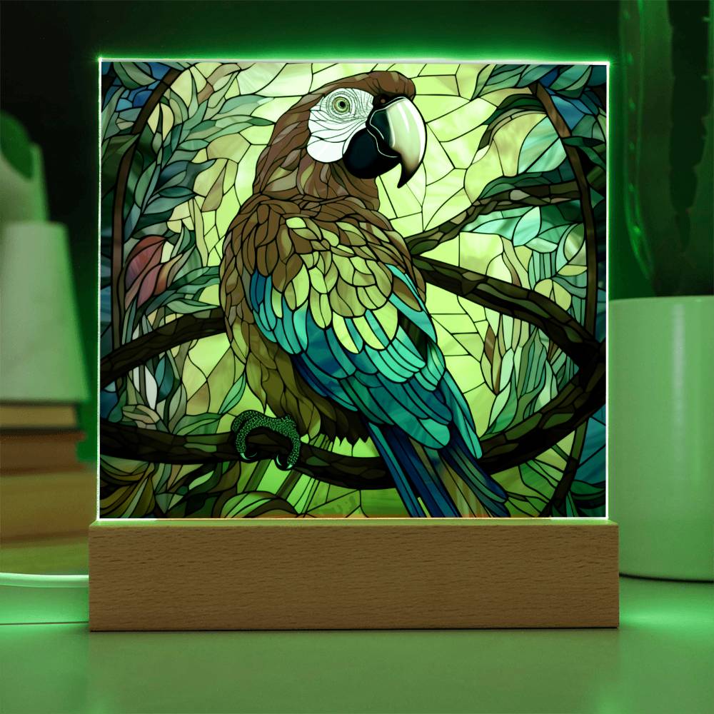 Colorful Parrot Faux Stained Glass Acrylic Plaque Sqaure