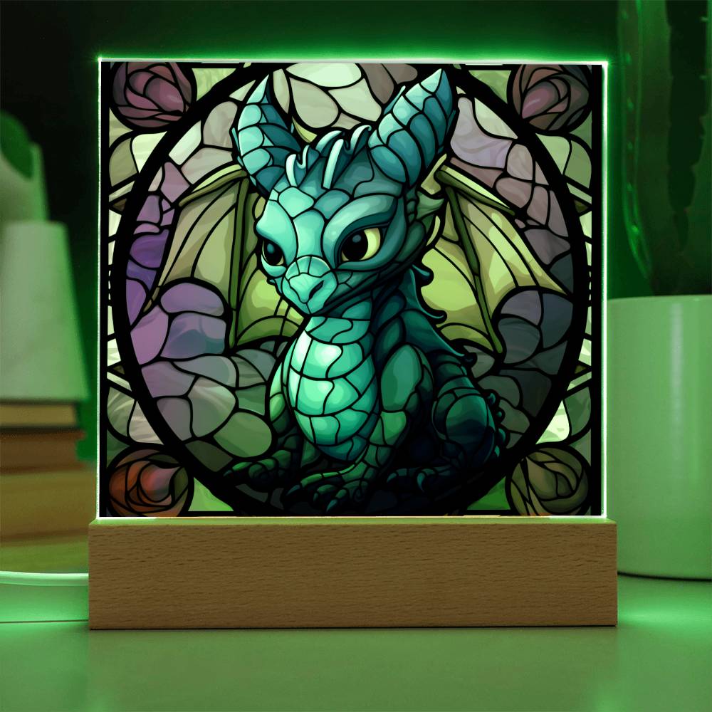 Cute dnd Little Dragon Faux Stained Glass Acrylic Plaque Sqaure