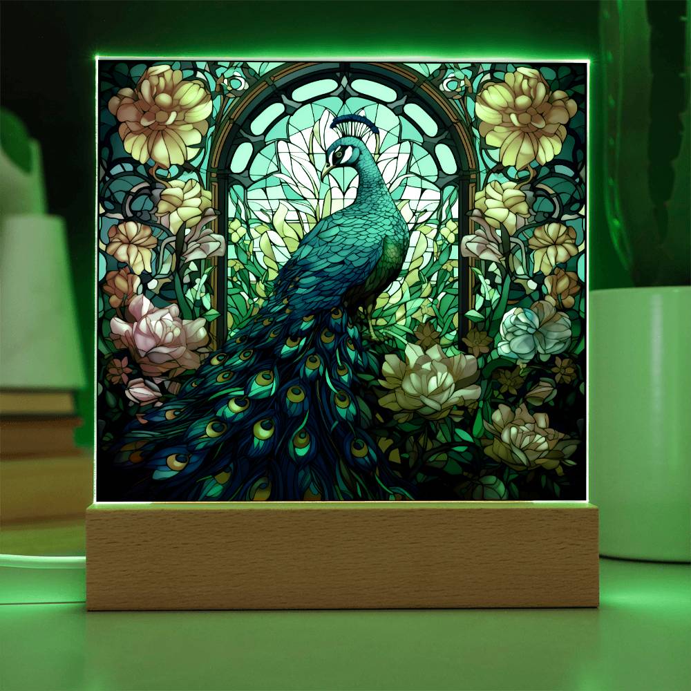 Peacock Stained Glass Sqaure Acrylic 3